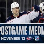 Head Coach Pascal Vincent, Sean Kuraly, Justin Danforth and Adam Fantilli| Postgame Media (11/12/23)