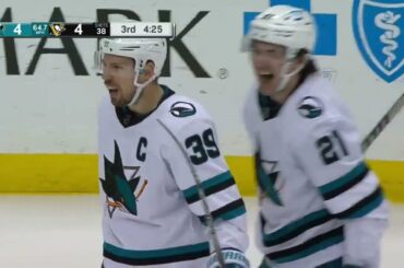 A;ex Barabanov's nice behind the back pass on Couture's winner vs Penguins (28 jan 2023)