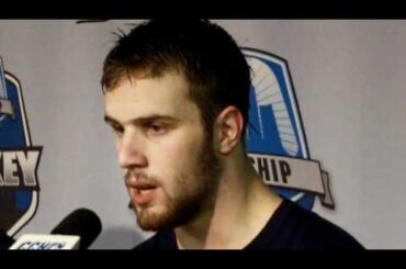 Riley Sheahan talks about Notre Dame's focus after losing two in the CCHA tournament, Mar  19, 2011