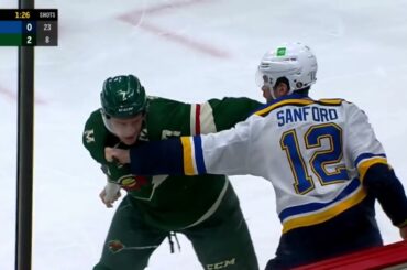 Zach Sanford's Huge Hit From Behind On Nick Bjugstad