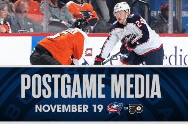 Boone Jenner, Mathieu Olivier, Alexandre Texier and HC Pascal Vincent | Postgame Media (11/19/23)