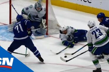 Mitch Marner Strips Puck Off Alex Edler To Tee Up Auston Matthews' 38th Goal Of The Season