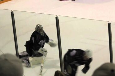 Marc-Andre Fleury attacking Jordan Staal during a Practice Shootout  3/19/2011