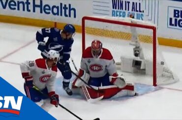 Yanni Gourde Gets A Piece Of Blake Coleman's Wrister To Score On Carey Price