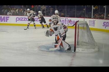 Lehigh Valley Phantoms goalie Cal Petersen warms up 11/17/23