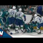 Chaos Ensues Between Canucks And Sharks After Massive Blind Side Hit On Pettersson