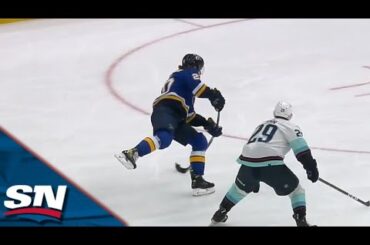 Blues' Brandon Saad Corrals Stretch Pass And Seamlessly Rips Puck Past Kraken's Martin Jones