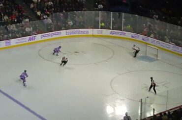 Lehigh Valley Phantoms' Cal Petersen makes a big save vs. Laval Rocket's Brandon Gignac 11/17/23