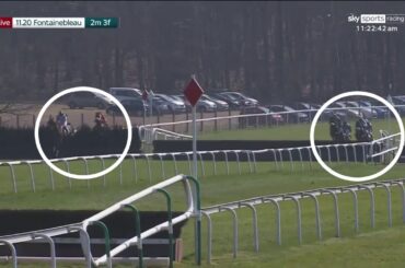 COMMENTATOR CAN'T STOP LAUGHING! Jockeys take different courses at Fontainebleau!