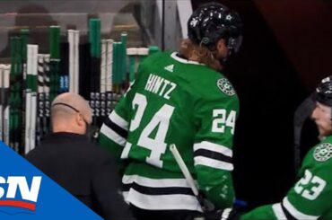 Roope Hintz Heads To Dressing Room After Awkward Fall Into Boards