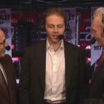 Patrick Kane visits with Ken and Mick in the booth