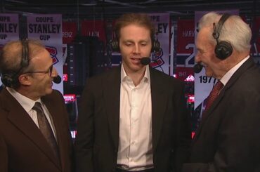 Patrick Kane visits with Ken and Mick in the booth