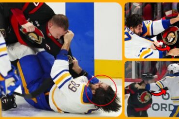 Brady Tkachuk's big punches knock down Alex Tuch onto ice - Brady Tkachuk fight Alex Tuch