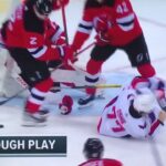 Devils D #2 Brendan Smith drills TJ Oshie & Tom Wilson. 2-Solid Checks.
