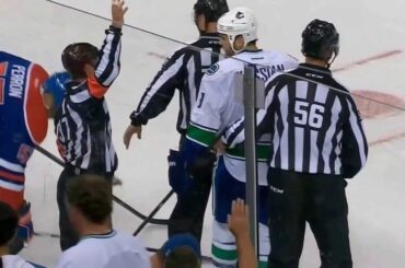 Zack Kassian Highstick On Sam Gagner