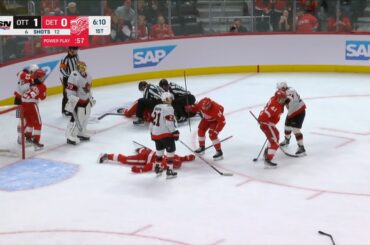 Larkin lays motionless on the ice, Perron gets ejected