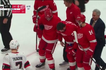 Dylan Larkin Injured on High Hit From Mathieu Joseph