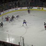 Hartford Wolf Pack's Olof Lindbom makes a great save vs. Laval Rocket's Lucas Condotta 12/9/23