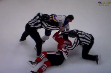 NHL hockey fight - Reese Johnson(Black Hawks) vs. Brayden Schenn(Blues)