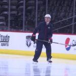 Ryan Murray on the ice in tracksuit, making progress in returning to Columbus Blue Jackets