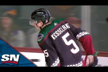 Michael Kesselring Scores Coyotes' Fourth Straight Goal After Puck Goes In Off Travis Hamonic