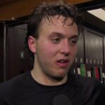 Brock Faber talks after scoring in OT win over Montreal