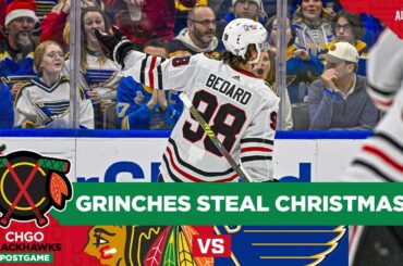 Connor Bedard Scores Michigan Goal but Blues Steal Christmas | CHGO Blackhawks Postgame Podcast