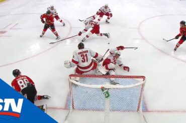 Alex DeBrincat Finishes Pretty Passing Play Against The Hurricanes