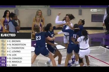 8 EJECTED In BRAWL Caused By Hair Pull Between TCU Horned Frogs & George Washington Colonials!