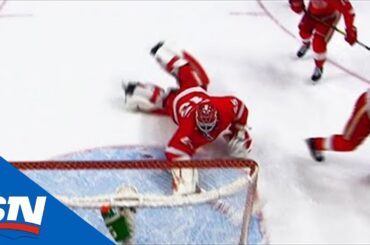 Jonathan Bernier Bats Puck Into Net After Trevor Daley Giveaway