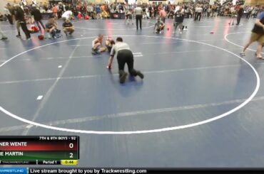 92 Lbs Cons. Round 2 - Gunner Wente, KS Vs Layne Martin, MI 20ed