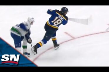 Blues' Robert Thomas Snipes Go-Ahead Goal Against Canucks Off Beauty Feed From Scott Perunovich