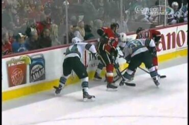 1/20/13: Logan Couture makes a save for the Sharks against the Flames