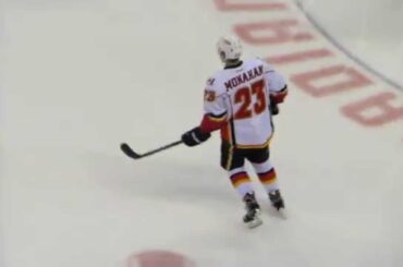Sean Monahan during pre-game warm-up at the Flames @ Senators hockey game