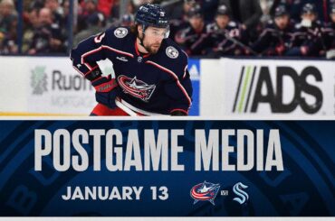 Ivan Provorov, Cole Sillinger, Daniil Tarasov and HC Pascal Vincent | Postgame Media (1/13/24)