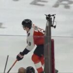 Elias Lindholm ELBOWS Cam York as he's falling and gets a 2 minute penalty.. #flyers #flames