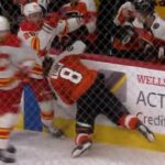 Elias Lindholm creepy hited Cam York's head against the edge of the board and a fight broke out