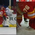 Joonas Korpisalo responds well to a full speed hit from Martin Pospisil and knocking him down