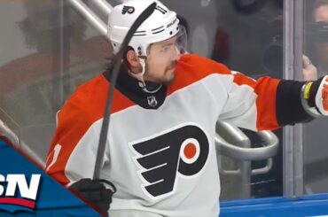 Flyers' Travis Konecny Roofs It Top Cheese Off A Chip Pass From Joel Farabee