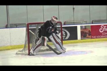 Steve Mason and recently recalled Anthony Stolarz talk to the media after practice on Sunday