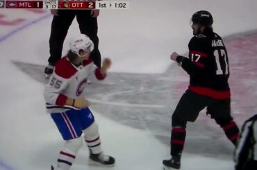 NHL hockey fight - Michael Pezzetta(Canadiens) vs. Zack MacEwen(Senators)
