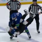 Carson Soucy stood up for Nils Hoglander's hit and fights Michael Carcone