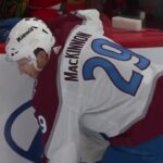 Nathan MacKinnon broke his stick after a big hit from Colin Blackwell and started a fight in rage