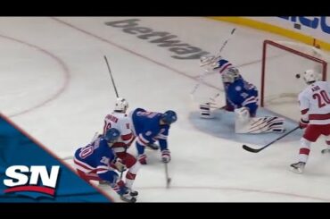 Teuvo Teravainen Roofs Wrister Past Igor Shesterkin Off Pretty Backhand Pass From Sebastian Aho