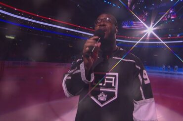 LA Rams Defensive Lineman Kobie Turner sings the National Anthem before LA Kings Game!