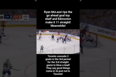 Ryan McLeod with the GWG to make it 11 straight wins for Edmonton! #nhl #oilers #leafs