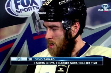 Columbus Blue Jackets David Savard assess the 2nd period
