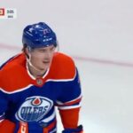 Ryan McLeod of the Edmonton Oilers scores a goal against the Toronto Maple Leafs 16-01-2024