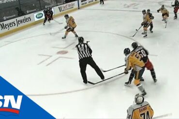 Linesman Screens Juuse Saros On Blue Jackets’ Goal