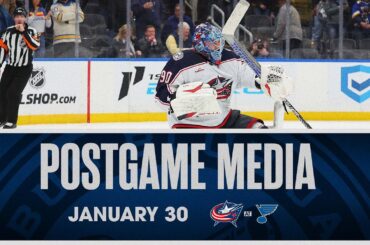 Elvis Merzlikins and the Columbus Blue Jackets SHUT OUT St. Louis Blues | Postgame Media (1/30/24)